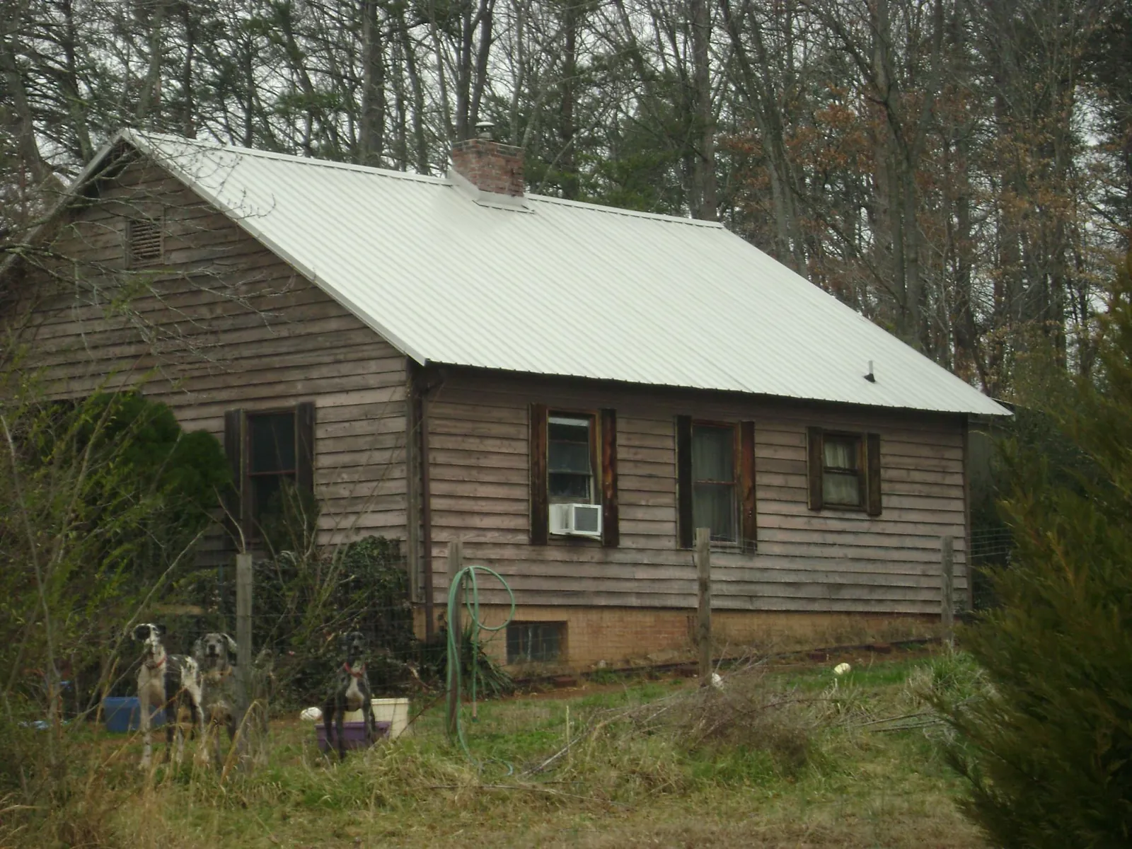 White metal roof on an old wood sided farmhouse, from a Asphalt Shingle Roof Repair job in Pacific Grove